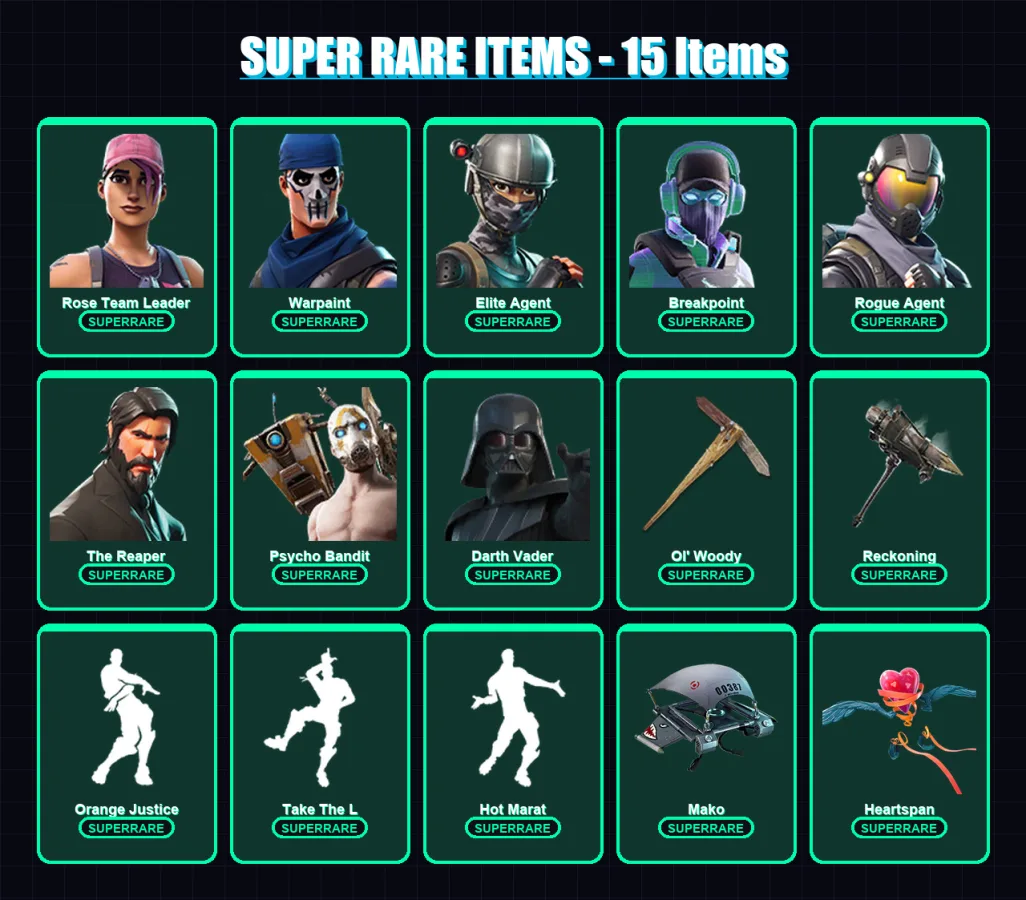 [PC/XBOX/PSN] | Rose Team Leader | Warpaint | Elite Agent | Breakpoint | Rogue Agent | 277 skin | 228 pickaxe | 236 emote | 142 glider | Lv1844