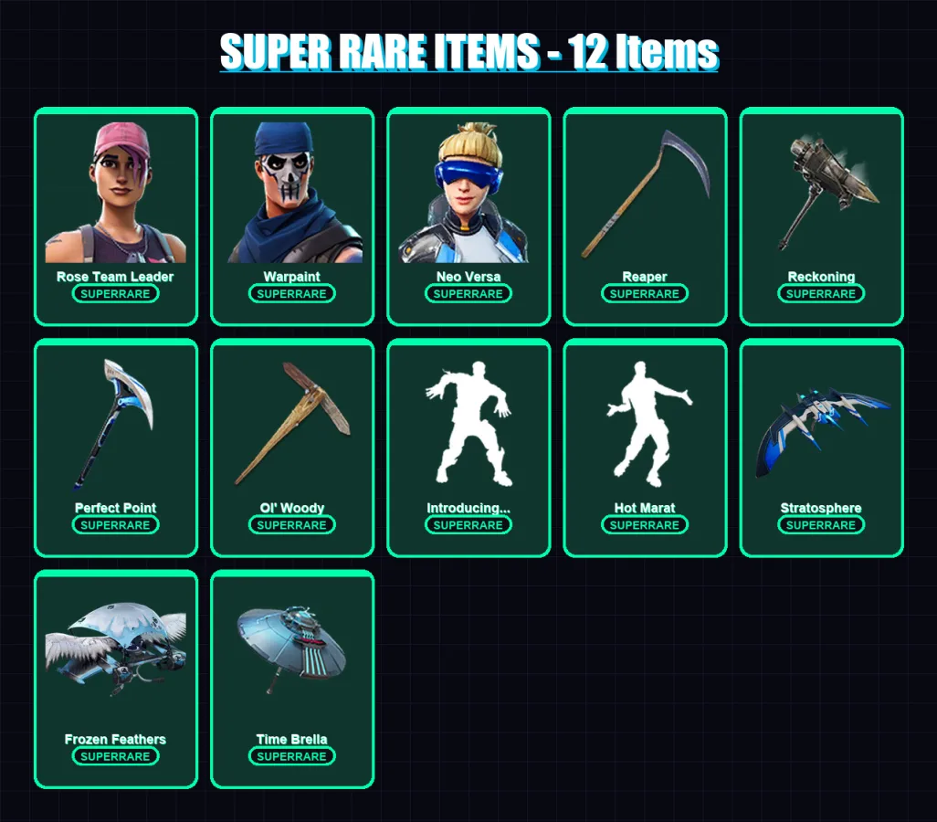 [PC] | Rose Team Leader | Warpaint | Neo Versa | Mandalorian | Galaxy Scout | 185 skin | 228 pickaxe | 173 emote | 151 glider | Lv2788