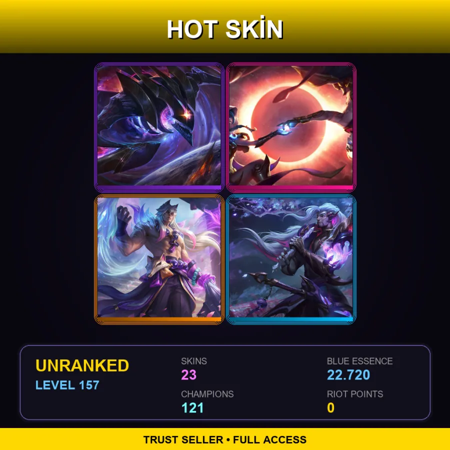 LAN | Lv157 | Unranked | 23 Skin | 121 Champ — LoL account