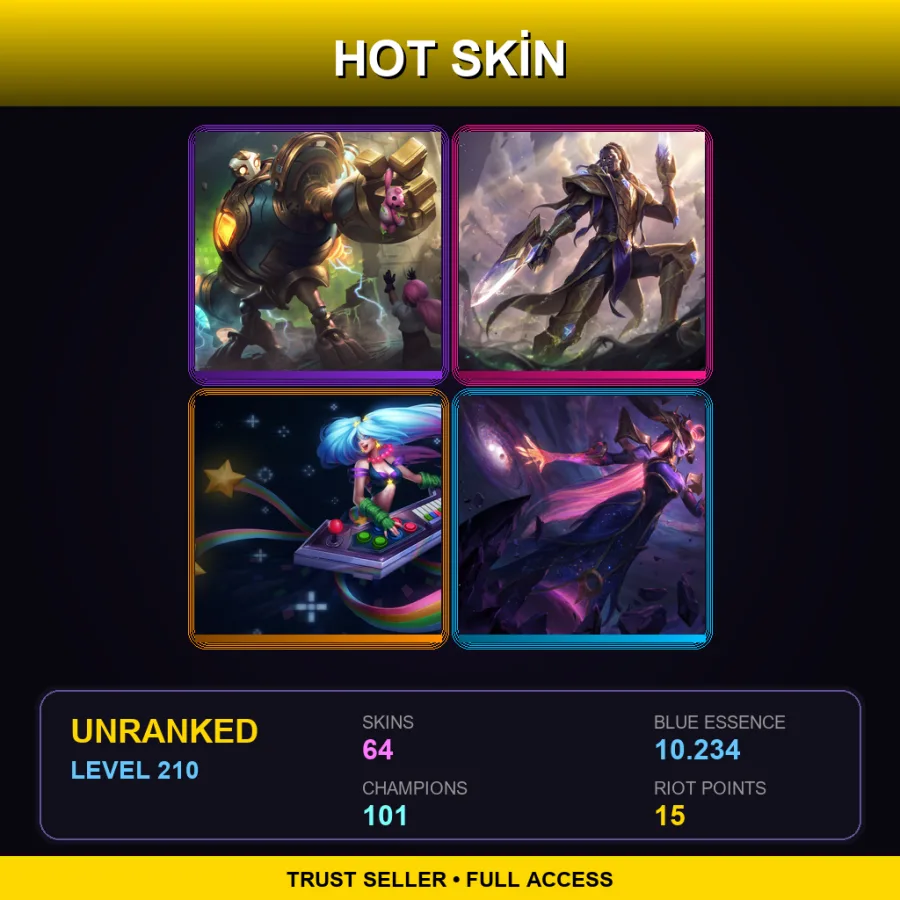 LAS | Lv210 | Unranked | 64 Skin | 101 Champ — LoL account