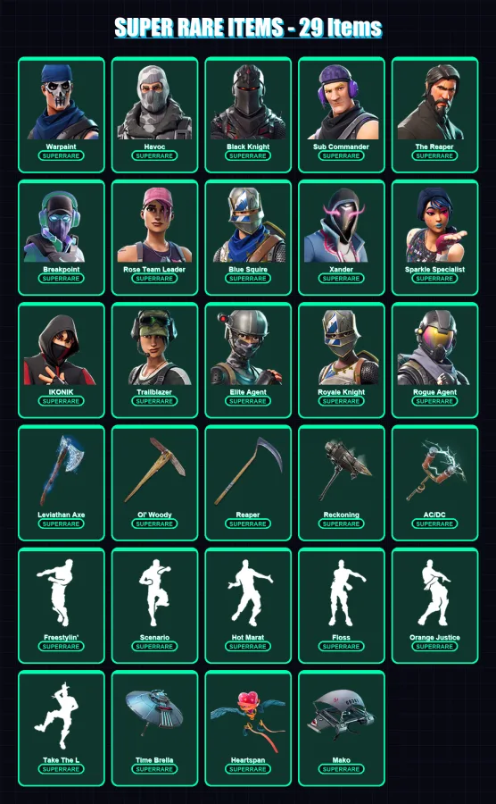 [PC/PSN] | Warpaint | Havoc | Black Knight | Sub Commander | The Reaper | 245 skin | 202 pickaxe | 135 emote | 151 glider | Lv1696