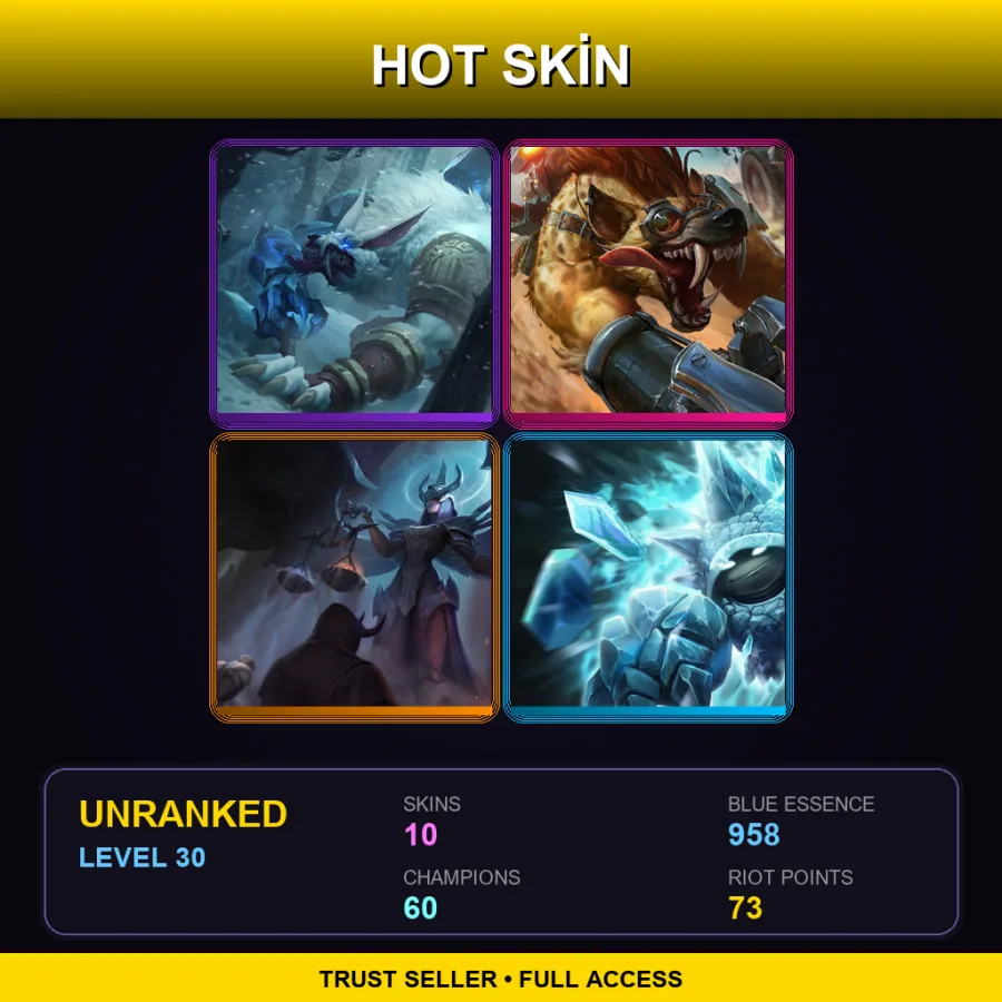 NA | Lv30 | Unranked | 10 Skin | 60 Champ — LoL account