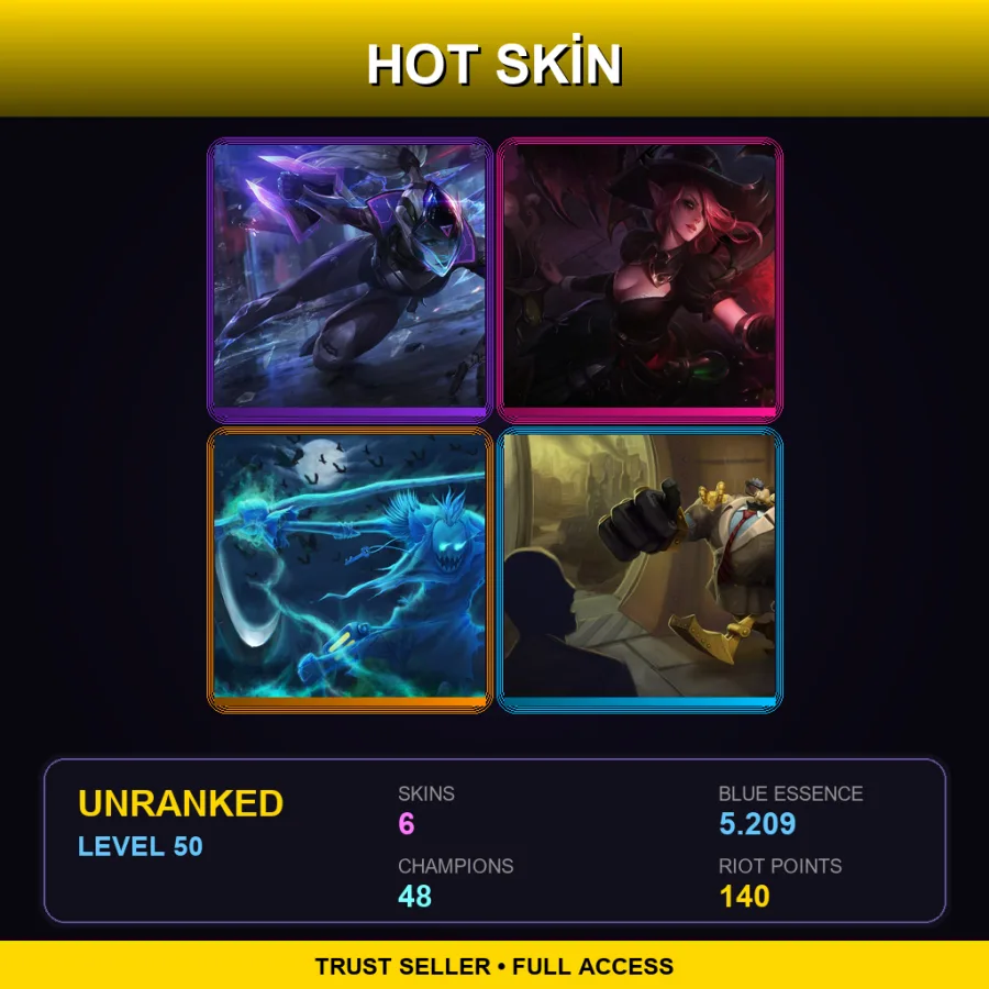 LAS | Lv50 | Unranked | 6 Skin | 48 Champ — LoL account
