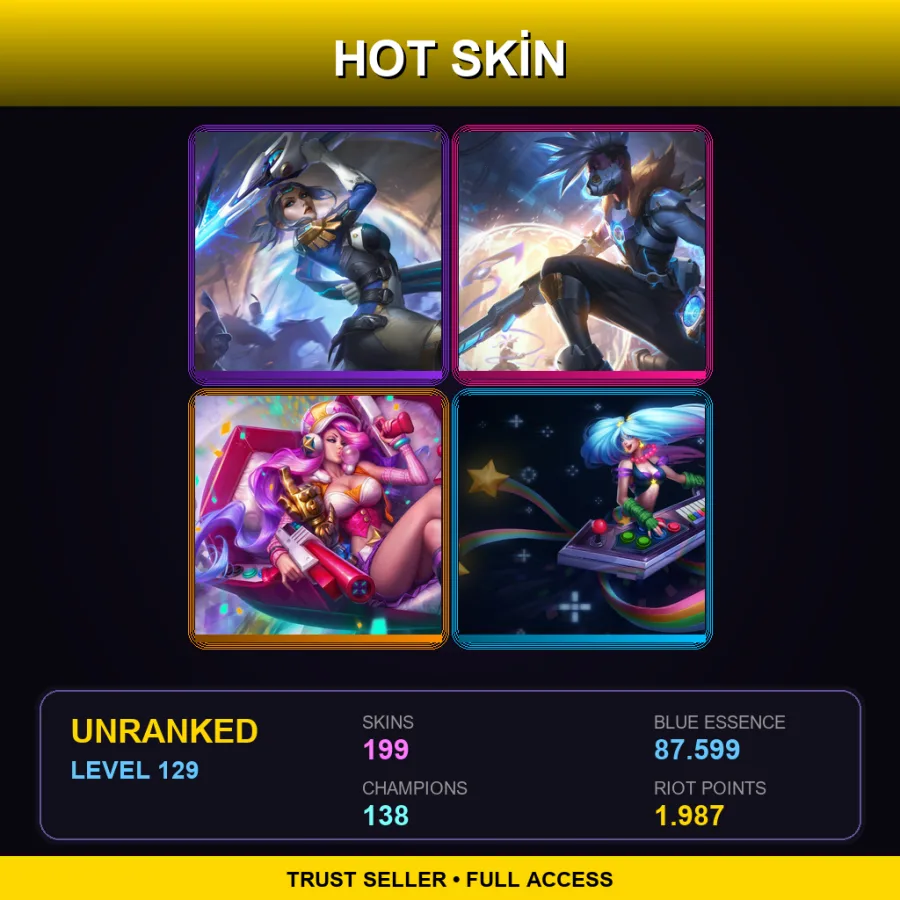 EUW | Pulsefire Fiora | Pulsefire Ekko | Arcade Miss Fortune | Arcade Sona | 199 Skin | 138 Champ | Lv129