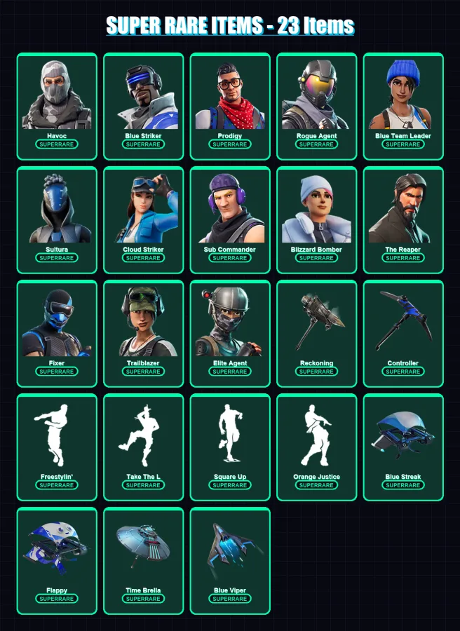 [PC/XBOX/PSN] | Havoc | Blue Striker | Prodigy | Rogue Agent | Blue Team Leader | 107 skin | 122 pickaxe | 111 emote | 117 glider | Lv1804 — Fortnite account