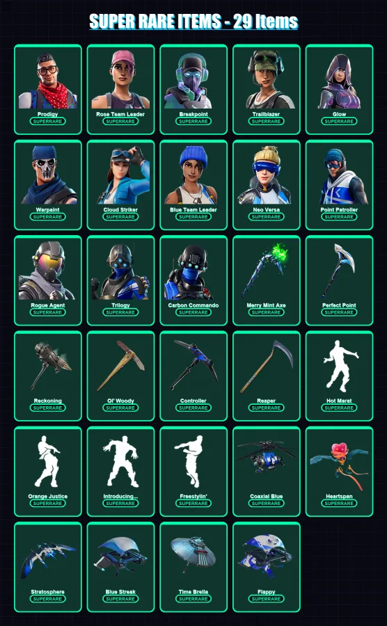 [PS4/PS5/PC] | Prodigy | Rose Team Leader | Breakpoint | Trailblazer | Glow | 216 skin | 167 pickaxe | 159 emote | 161 glider | Lv2230 — Fortnite account