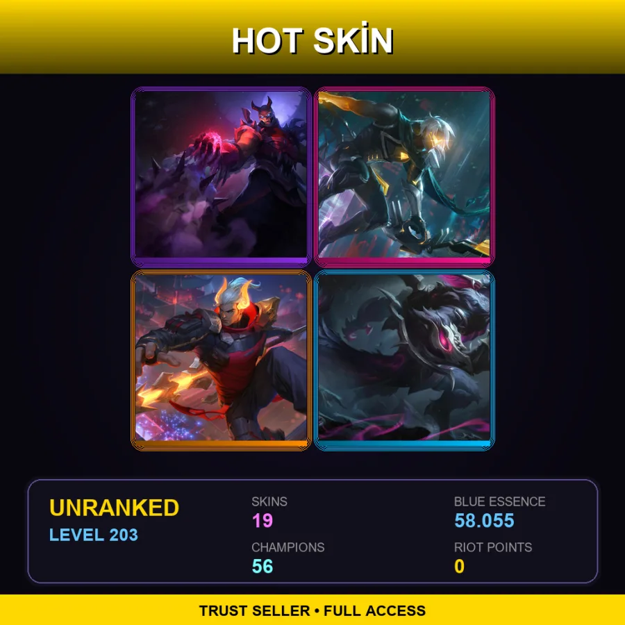 EUNE | Lv203 | Unranked | 19 Skin | 56 Champ — LoL account