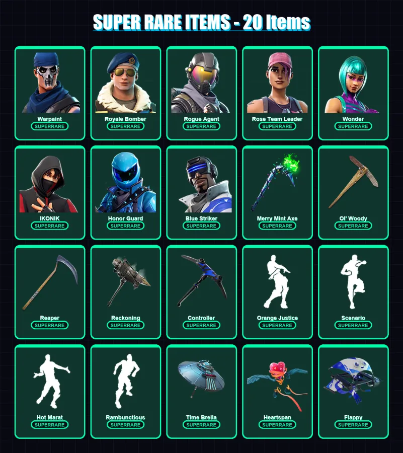 [PC/XBOX/PSN] | Warpaint | Royale Bomber | Rogue Agent | Rose Team Leader | Wonder | 140 skin | 105 pickaxe | 162 emote | 92 glider | Lv1315