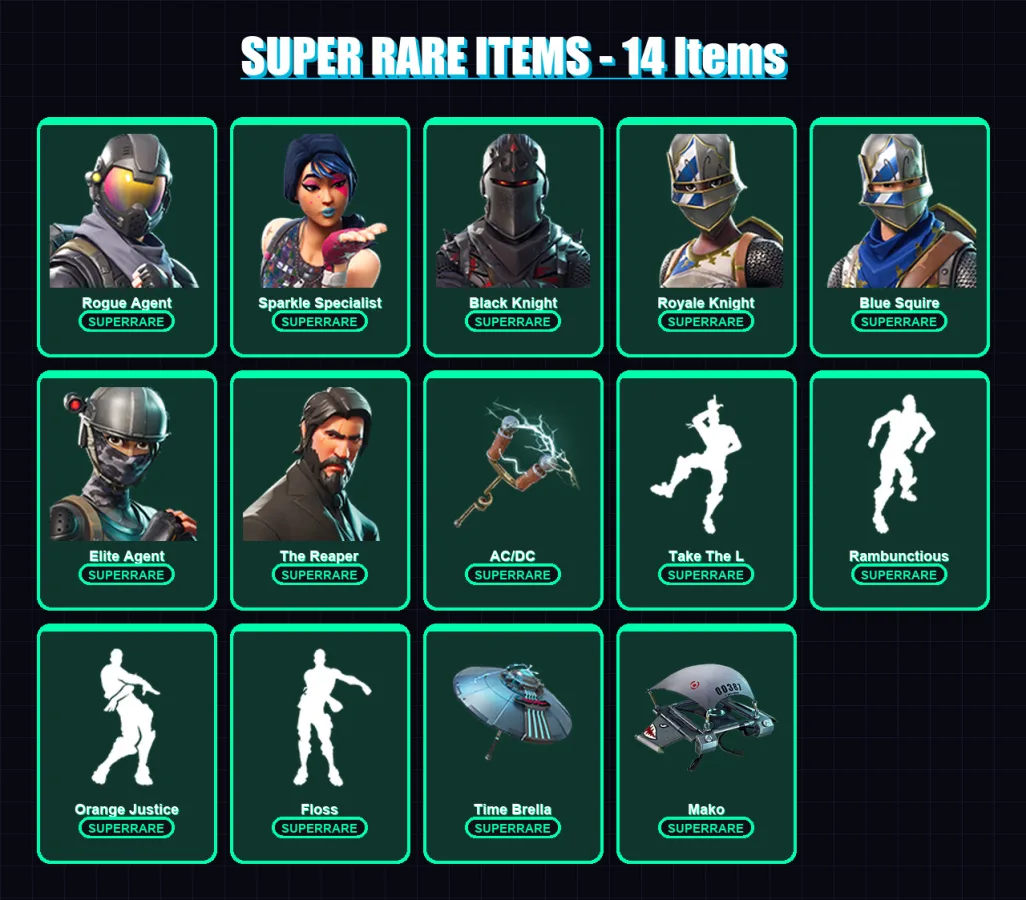 [PC/PSN] | Rogue Agent | Sparkle Specialist | Black Knight | Royale Knight | Blue Squire | 33 skin | 23 pickaxe | 52 emote | 32 glider | Lv501