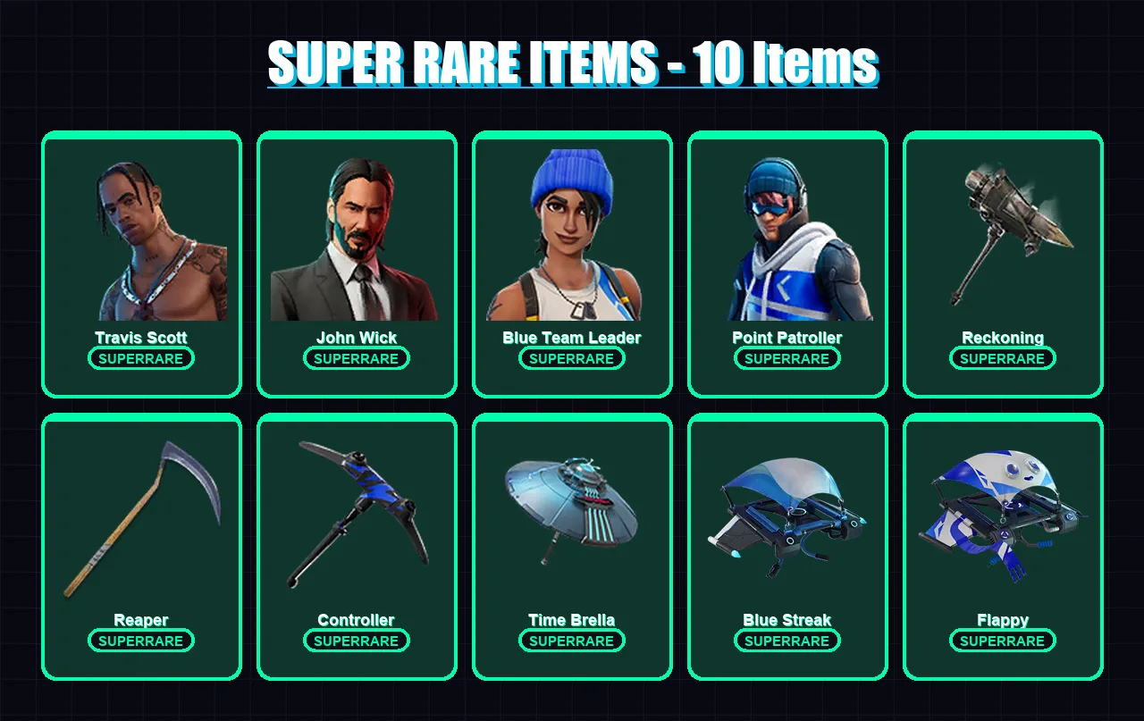 [PC/XBOX] | Travis Scott | John Wick | Blue Team Leader | Point Patroller | Zenith | 80 skin | 76 pickaxe | 80 emote | 78 glider | Lv1454