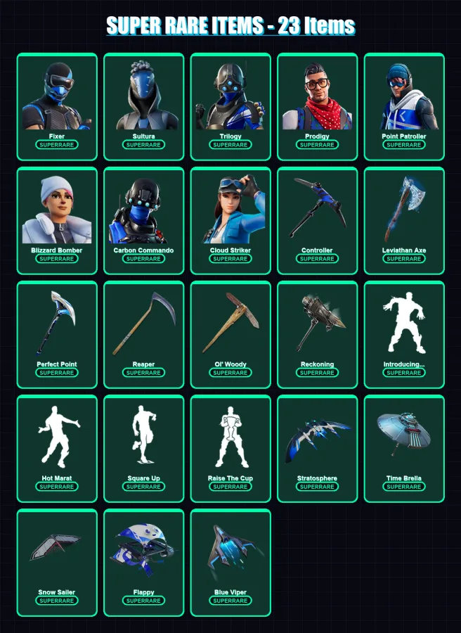 [PC/XBOX] | Fixer | Sultura | Trilogy | Prodigy | Point Patroller | 182 skin | 223 pickaxe | 158 emote | 148 glider | Lv2159