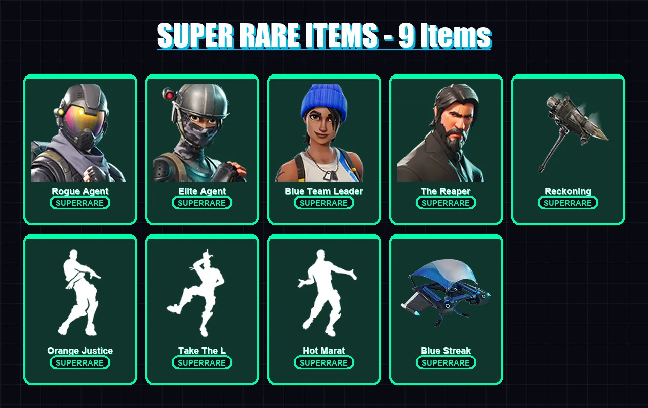 [PS4/PS5/PC] | Rogue Agent | Elite Agent | Blue Team Leader | The Reaper | Blackheart | 33 skin | 29 pickaxe | 42 emote | 38 glider | Lv628