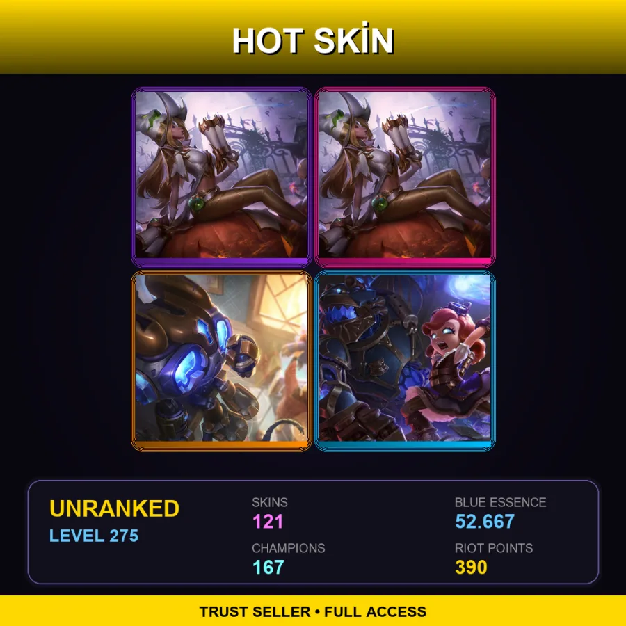 EUW | Lv275 | Unranked | 121 Skin | 167 Champ — LoL account