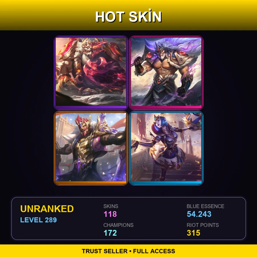 EUW | Lv289 | Unranked | 118 Skin | 172 Champ — Dunkmaster Darius