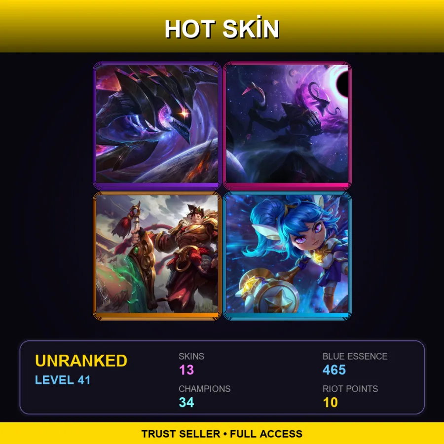TR | Lv41 | Unranked | 13 Skin | 34 Champ — LoL account