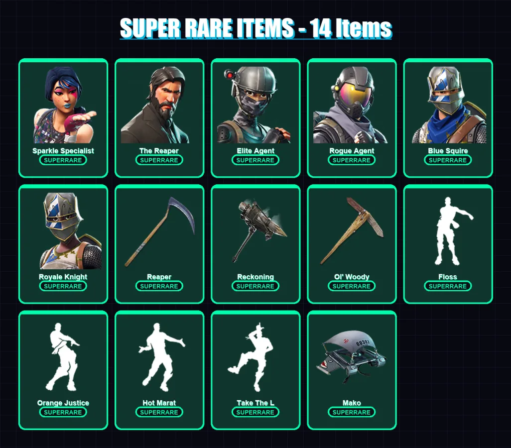 [PC/PSN] | Sparkle Specialist | The Reaper | Elite Agent | Rogue Agent | Blue Squire | 30 skin | 38 pickaxe | 49 emote | 44 glider | Lv638