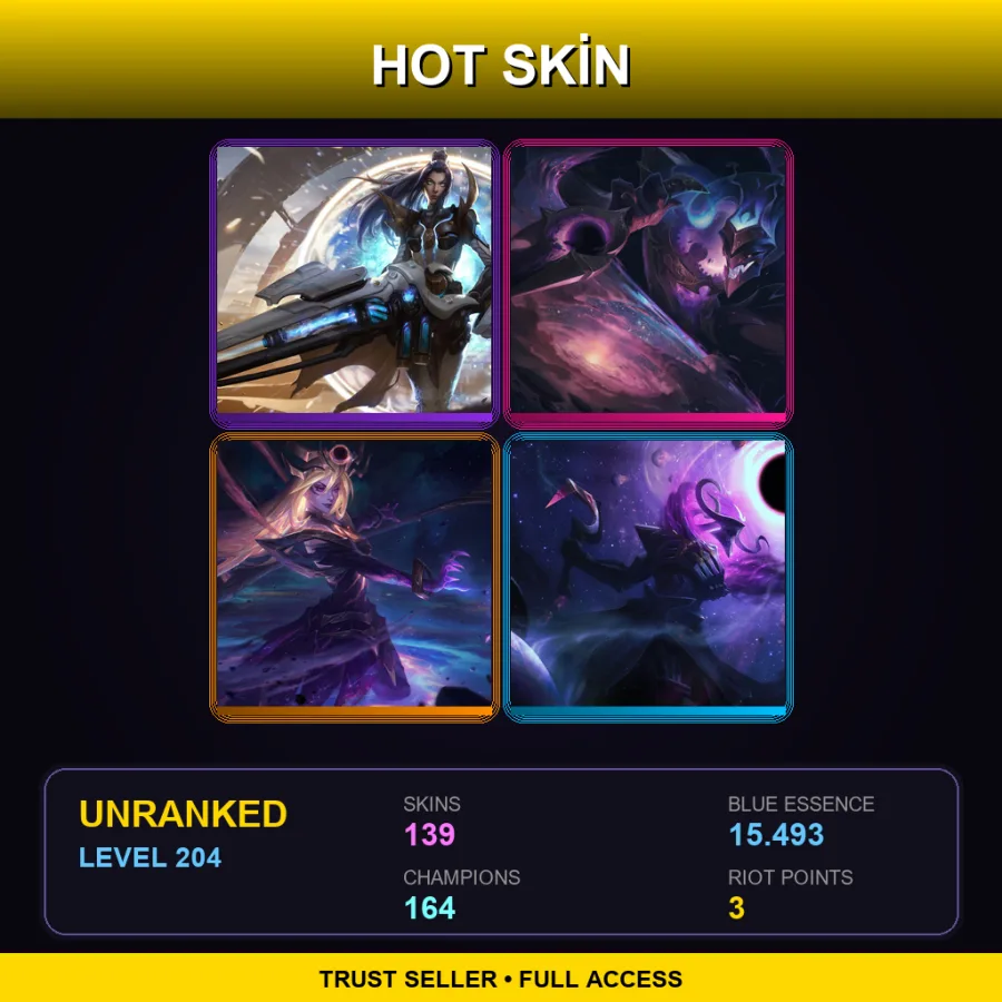 SG | Lv204 | Unranked | 139 Skin | 164 Champ — LoL account