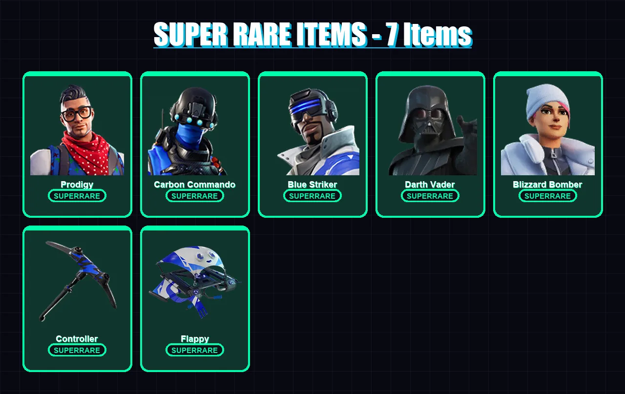 [PS4/PS5/XBOX/PC] | Prodigy | Carbon Commando | Blue Striker | Darth Vader | Blizzard Bomber | 44 skin | 79 pickaxe | 56 emote | 71 glider | Lv1502