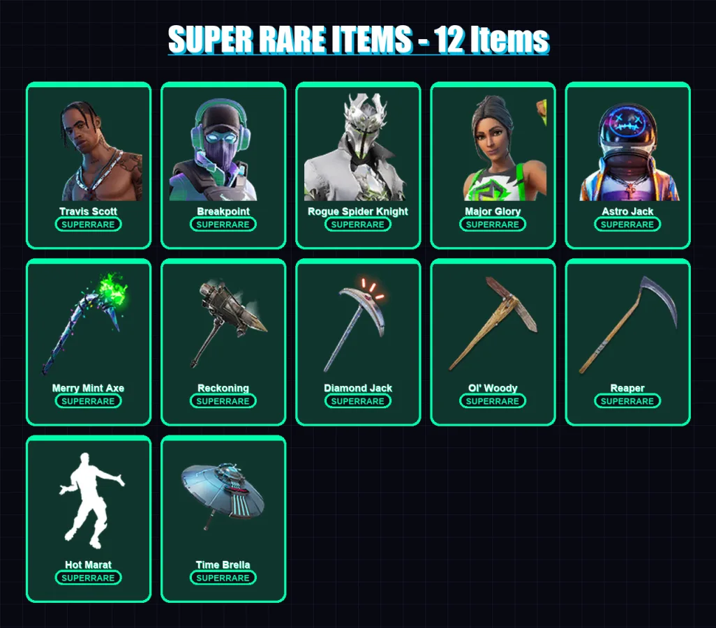 [PS4/PS5/PC] | Travis Scott | Breakpoint | Rogue Spider Knight | Major Glory | Astro Jack | 264 skin | 206 pickaxe | 248 emote | 176 glider | Lv3014 — Fortnite account
