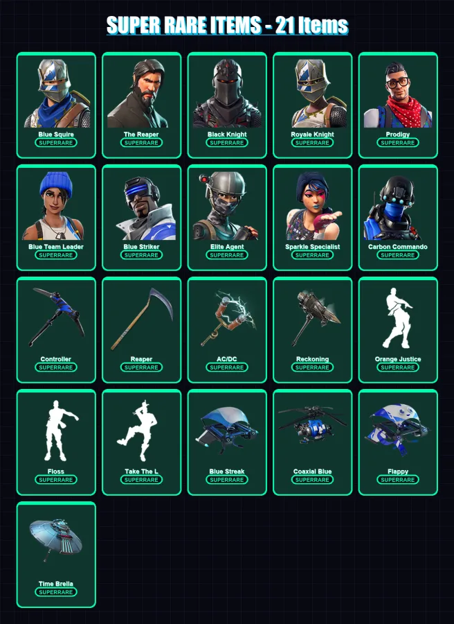 [PC/XBOX] | Blue Squire | The Reaper | Black Knight | Royale Knight | Prodigy | 53 skin | 38 pickaxe | 51 emote | 55 glider | Lv728 — Fortnite account