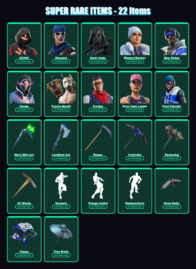 [PC/XBOX] | IKONIK | Warpaint | Darth Vader | Blizzard Bomber | Blue Striker | 334 skin | 330 pickaxe | 302 emote | 259 glider | Lv4058
