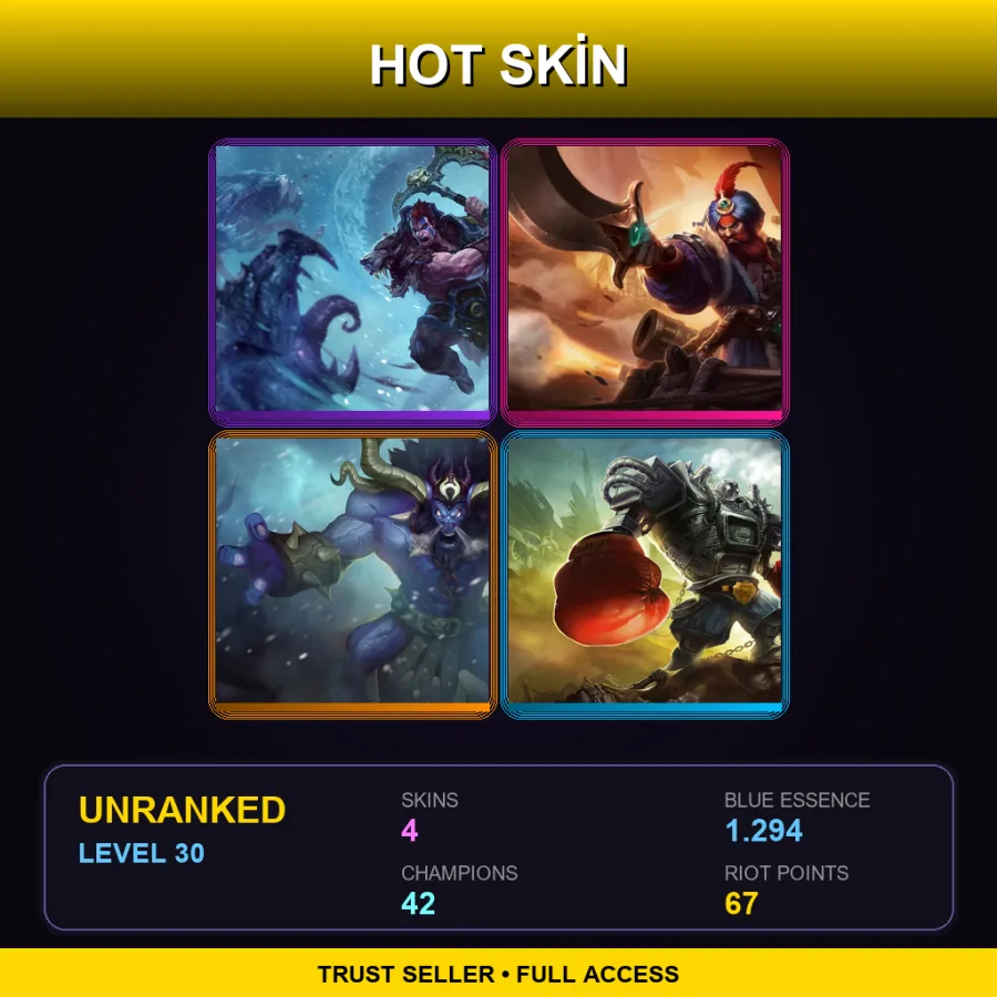 EUW | Lv30 | Unranked | 4 Skin | 42 Champ