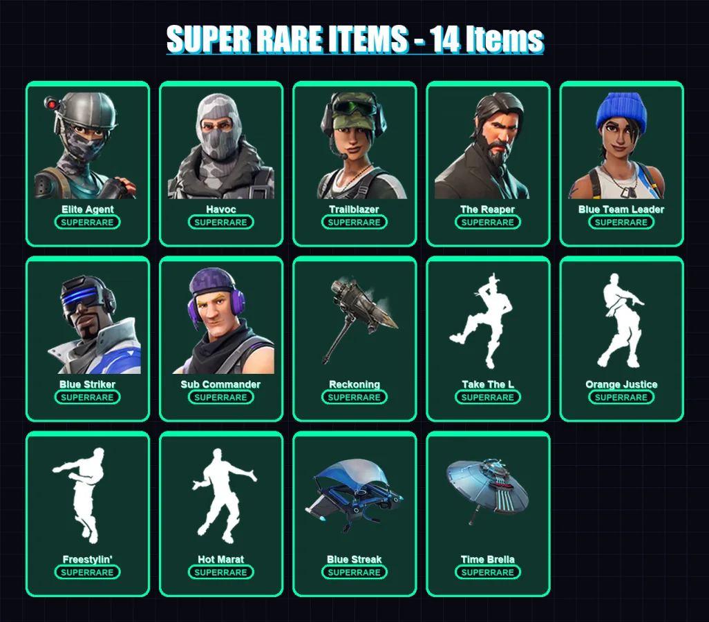 [PC/XBOX/PSN] | Elite Agent | Havoc | Trailblazer | The Reaper | Blue Team Leader | 103 skin | 84 pickaxe | 95 emote | 89 glider | Lv1605 — Fortnite account