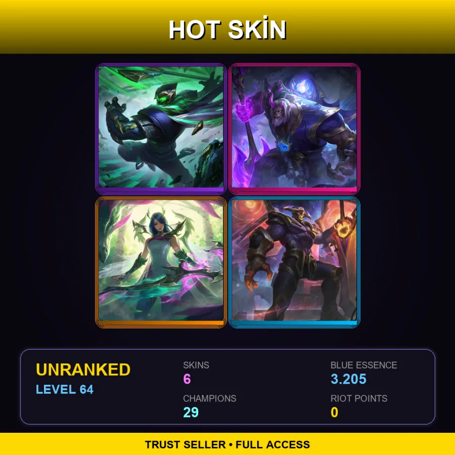 NA | Lv64 | Unranked | 6 Skin | 29 Champ — LoL account