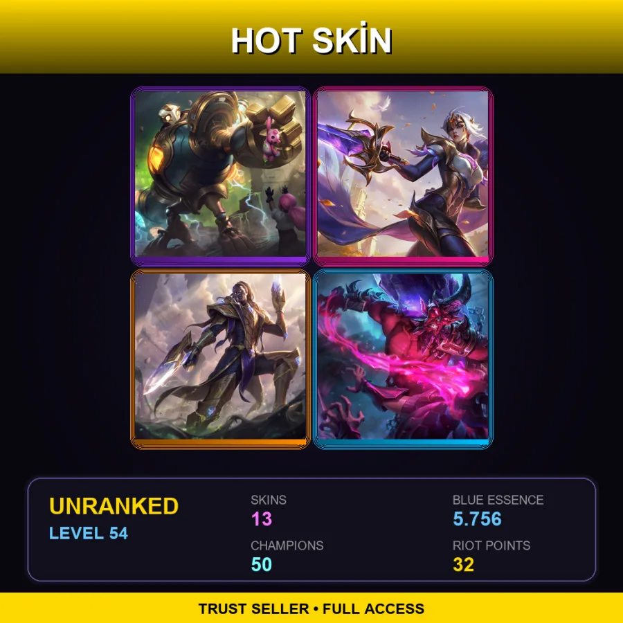 EUW | Lv54 | Unranked | 13 Skin | 50 Champ — LoL account