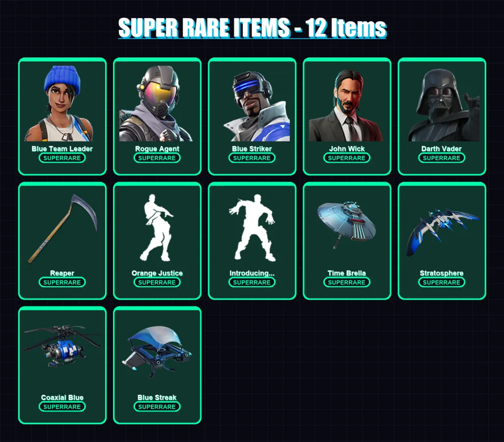 [PS4/PS5/XBOX/PC] | Blue Team Leader | Rogue Agent | Blue Striker | John Wick | Darth Vader | 260 skin | 246 pickaxe | 156 emote | 161 glider | Lv13