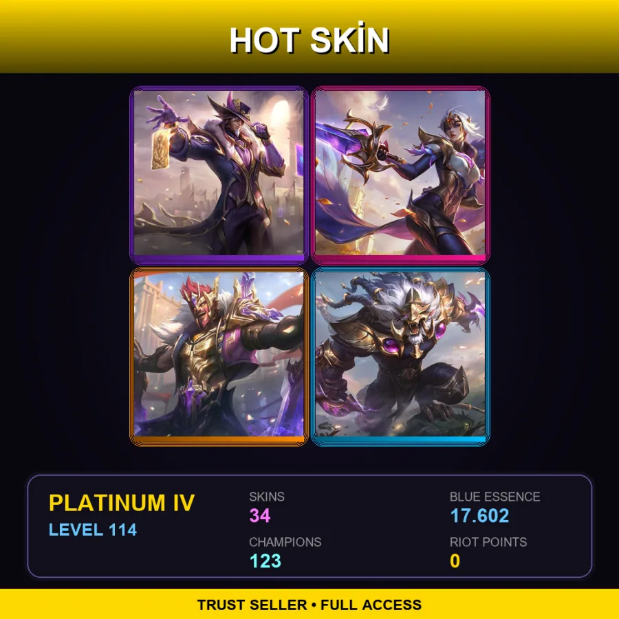 ME | Victorious Twisted Fate | Victorious Fiora | Victorious Draven | Victorious Rengar | 34 Skin | 123 Champ | Platinum IV | Lv114