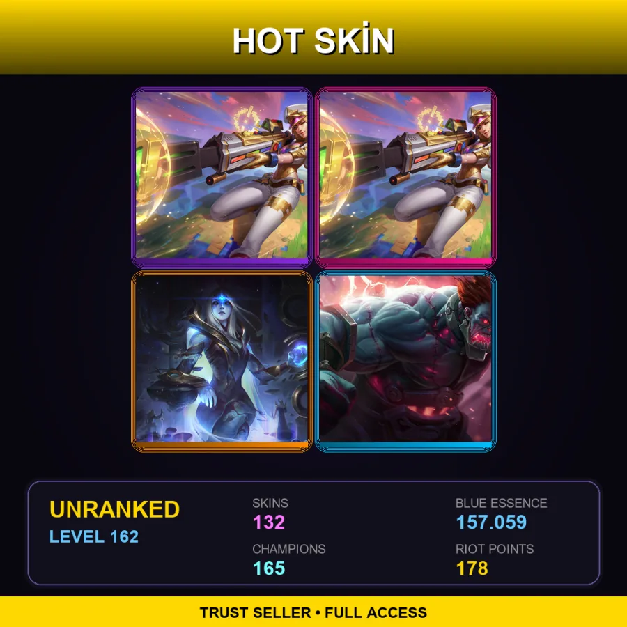 SG | Lv162 | Unranked | 132 Skin | 165 Champ — LoL account