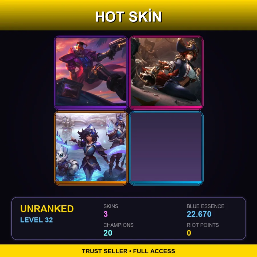 LAN | Lv32 | Unranked | 3 Skin | 20 Champ — LoL account