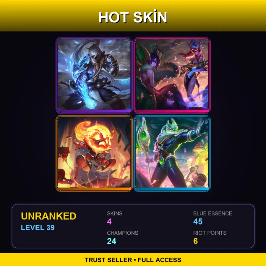 SG | Lv39 | Unranked | 4 Skin | 24 Champ — LoL account