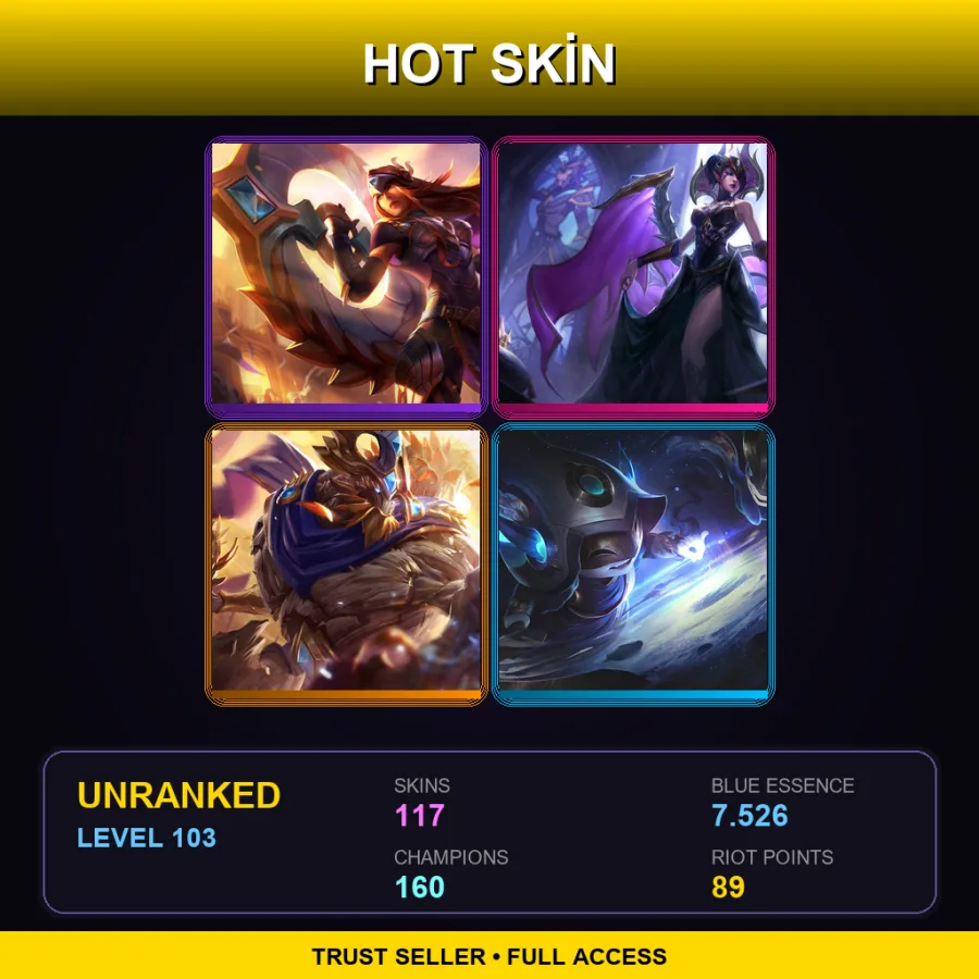 EUW | Lv103 | Unranked | 117 Skin | 160 Champ — LoL account