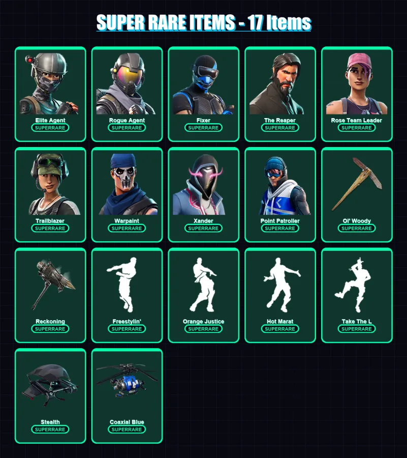 [PC/XBOX] | Elite Agent | Rogue Agent | Fixer | The Reaper | Rose Team Leader | 114 skin | 93 pickaxe | 123 emote | 95 glider | Lv1239 — Fortnite account