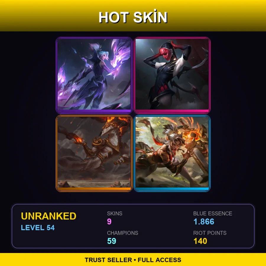 EUW | Lv54 | Unranked | 9 Skin | 59 Champ