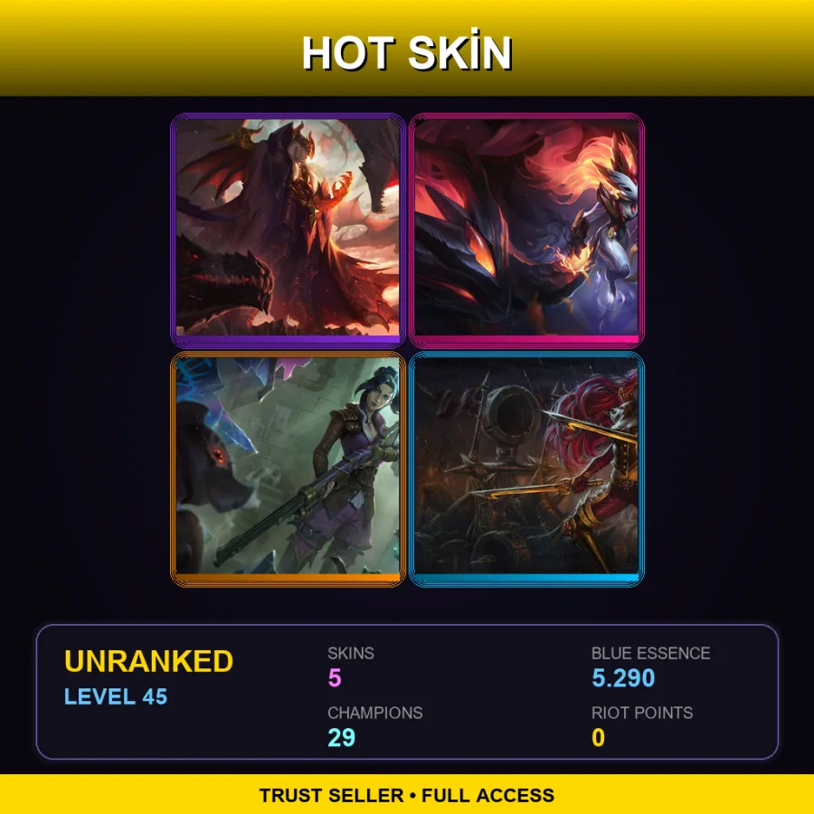 EUW | Lv45 | Unranked | 5 Skin | 29 Champ — LoL account