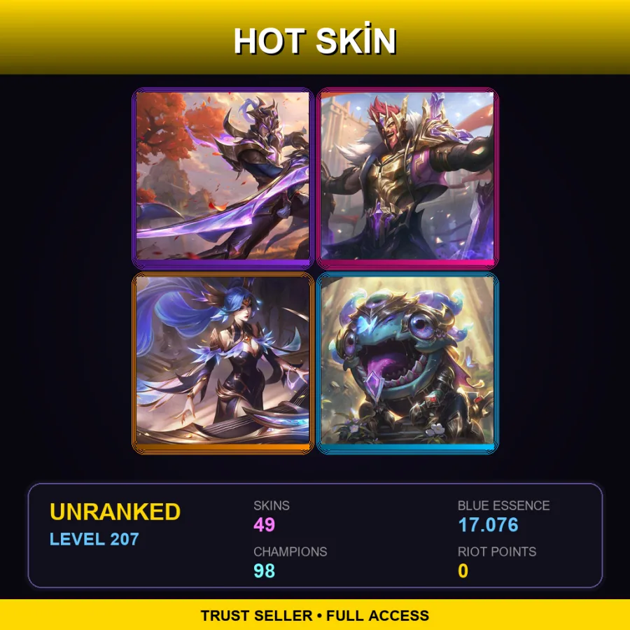 EUNE | Lv207 | Unranked | 49 Skin | 98 Champ — Midnight Ahri