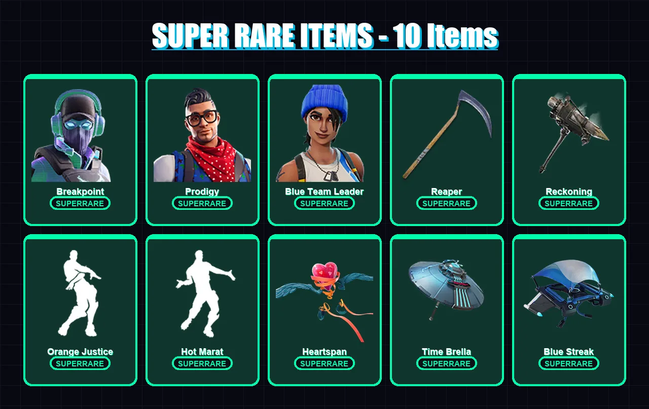 [PC/XBOX] | Breakpoint | Prodigy | Blue Team Leader | Ark | The Ice Queen | 59 skin | 57 pickaxe | 103 emote | 60 glider | Lv858