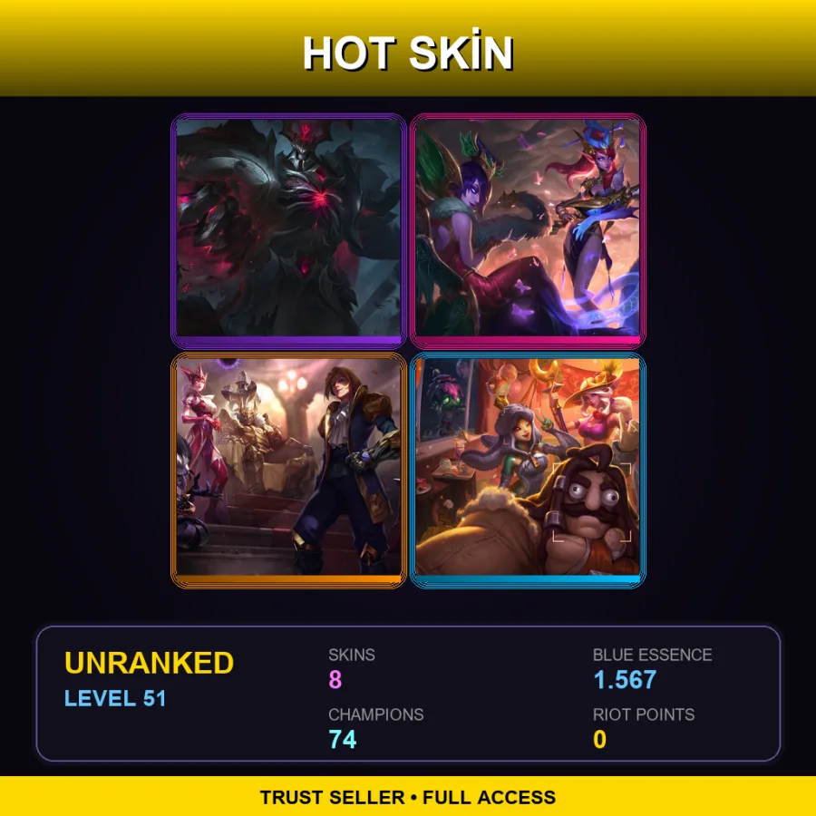 EUW | Lv51 | Unranked | 8 Skin | 74 Champ