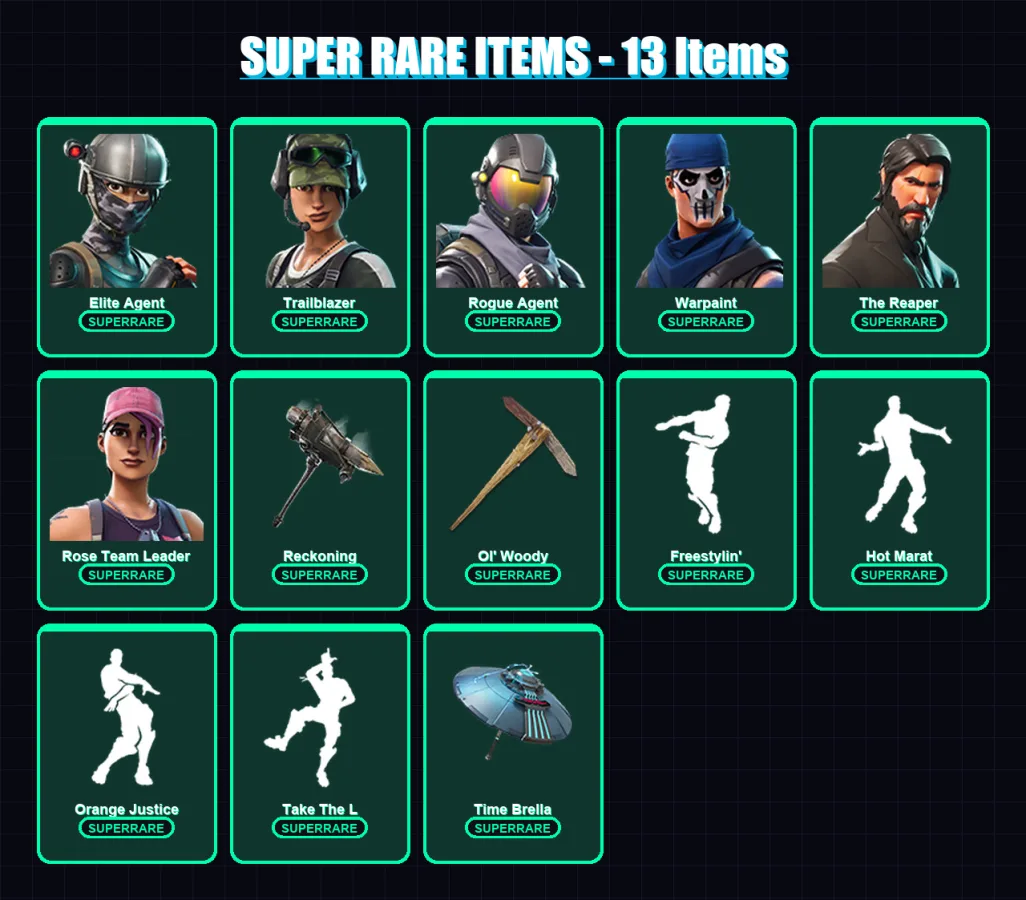 [PC/XBOX/PSN] | Elite Agent | Trailblazer | Rogue Agent | Warpaint | The Reaper | 164 skin | 127 pickaxe | 128 emote | 117 glider | Lv1757 — Fortnite account