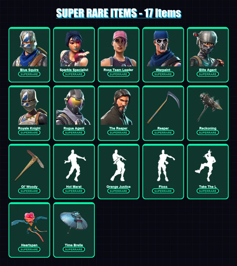 [PC/PSN] | Blue Squire | Sparkle Specialist | Rose Team Leader | Warpaint | Elite Agent | 73 skin | 89 pickaxe | 100 emote | 90 glider | Lv1338