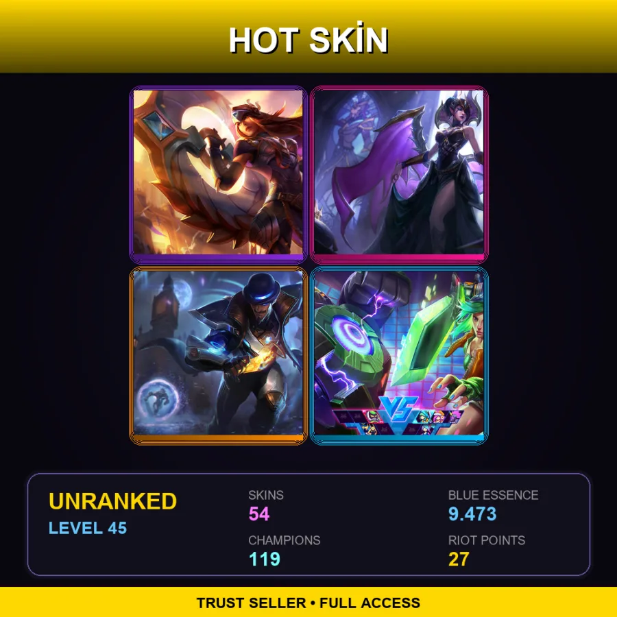 SG | Lv45 | Unranked | 54 Skin | 119 Champ — LoL account