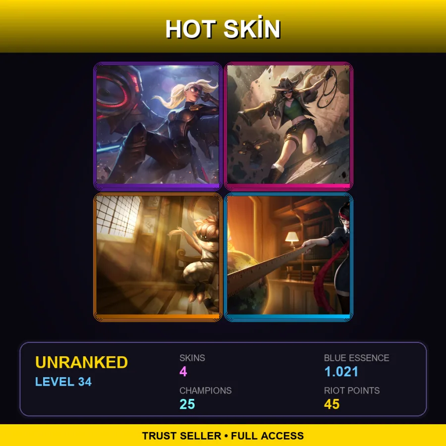 LAS | Lv34 | Unranked | 4 Skin | 25 Champ — LoL account
