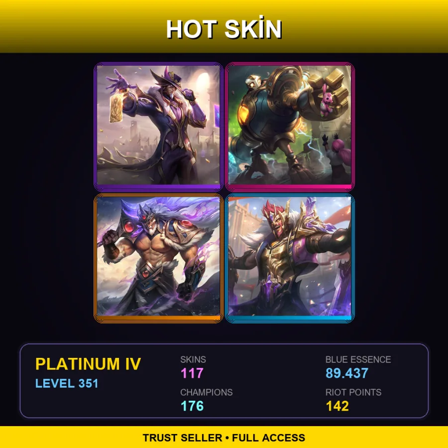 EUW | Lv351 | Platinum IV | 117 Skin | 176 Champ — LoL account