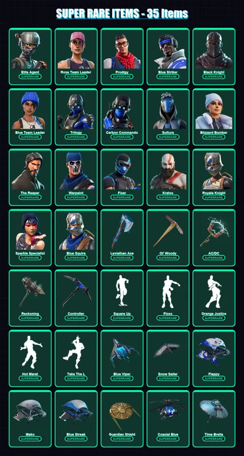 [PS4/PS5/XBOX/PC] | Elite Agent | Rose Team Leader | Prodigy | Blue Striker | Black Knight | 147 skin | 152 pickaxe | 186 emote | 149 glider | Lv173