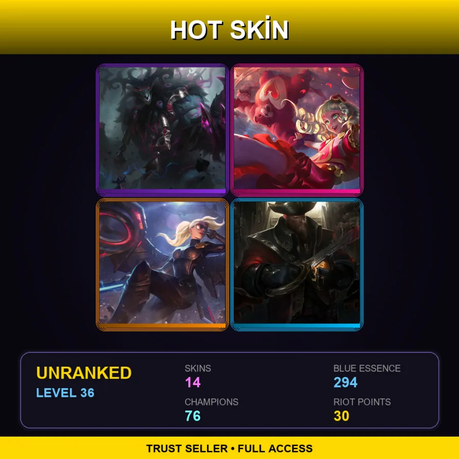 EUW | Lv36 | Unranked | 14 Skin | 76 Champ — LoL account