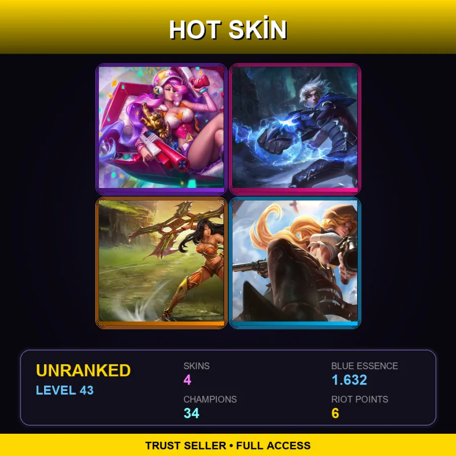 EUW | Lv43 | Unranked | 4 Skin | 34 Champ