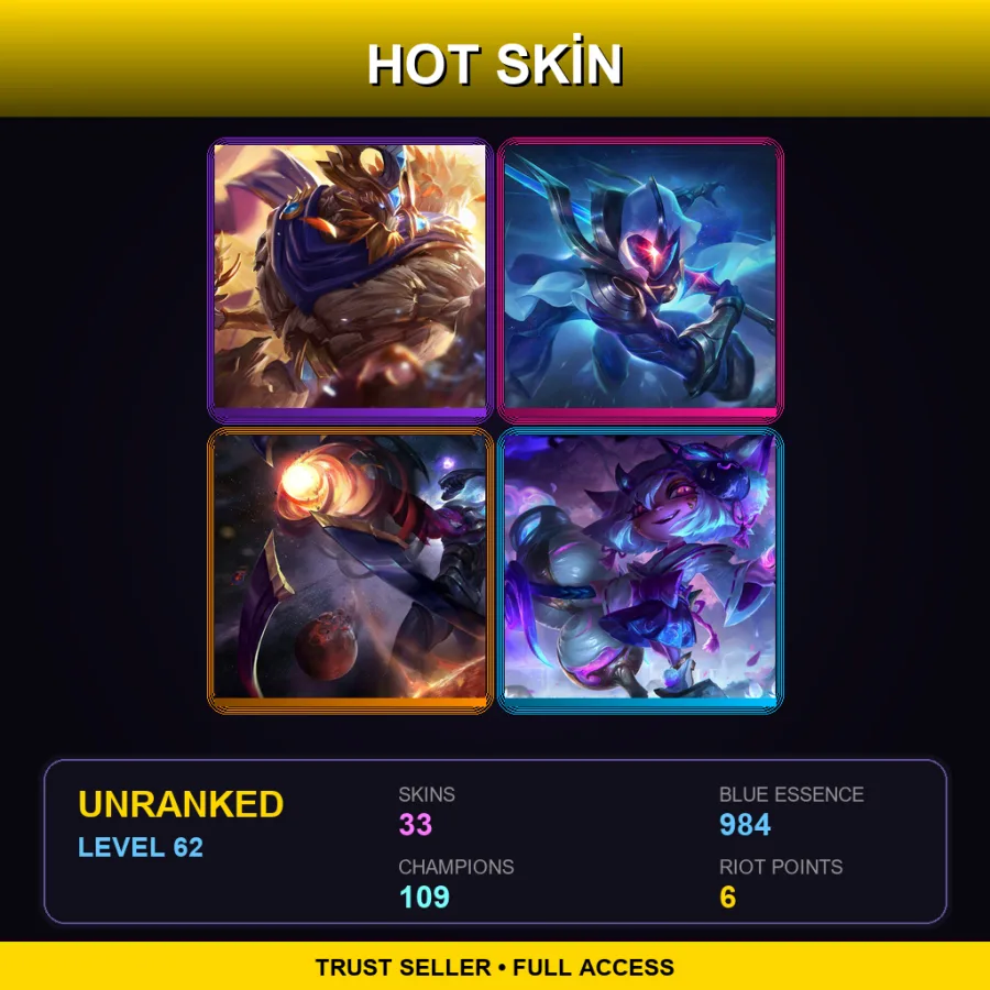 SG | Lv62 | Unranked | 33 Skin | 109 Champ